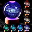 Luminária Cristal De Mesa Bola de Cristal Planeta Terra, Lua, Galáxia e Sistema Solar LED Base De Madeira Decoração