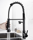 DQOK Black Brushed Spring Pull Down Kitchen Sink Faucet Hot & Cold Water Mixer Crane Tap with Dual Spout Deck Mounted