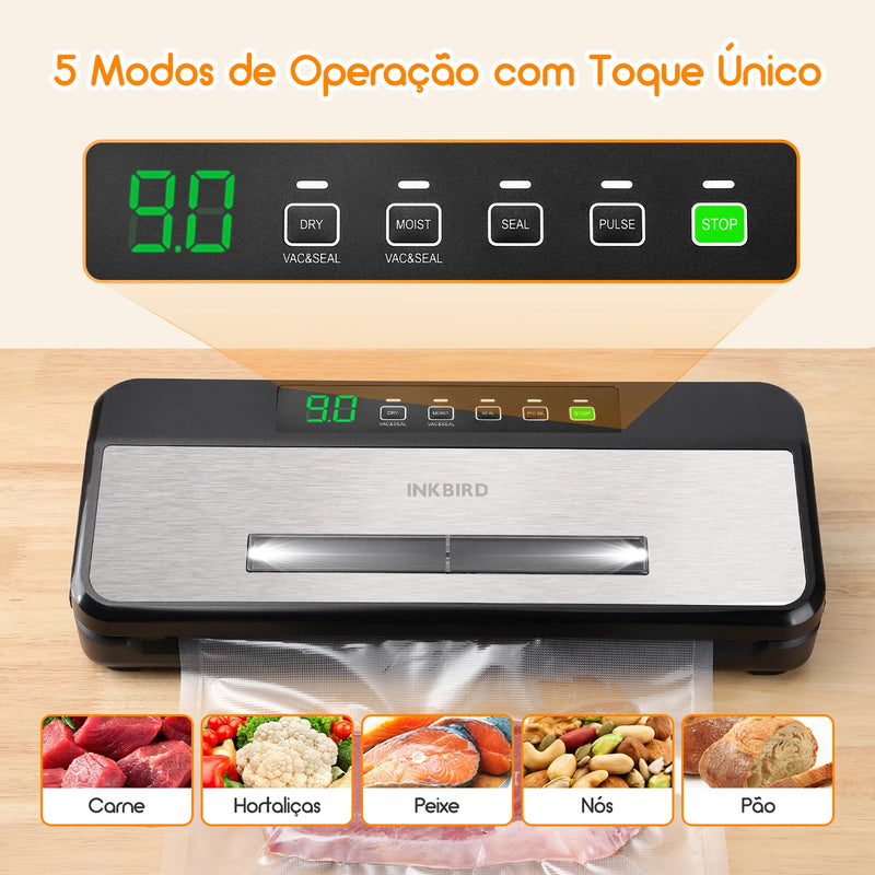 INKBIRD Food Vacuum Sealer Machine INK-VS03 80KPA Strong Suction Automatic Vacuum Sealer with Starter Kit for Food Storage