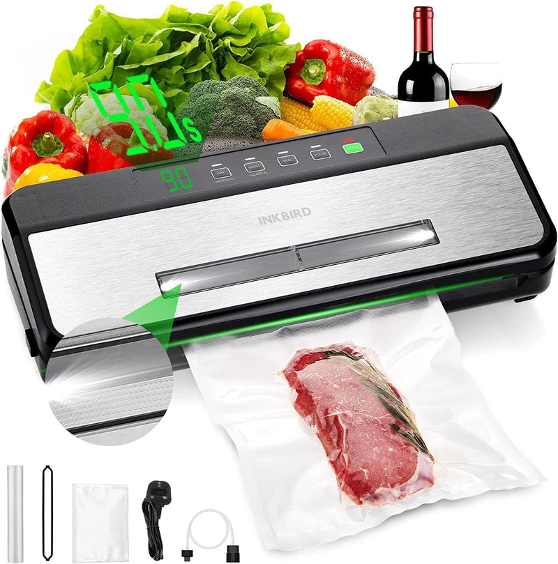 INKBIRD Food Vacuum Sealer Machine INK-VS03 80KPA Strong Suction Automatic Vacuum Sealer with Starter Kit for Food Storage