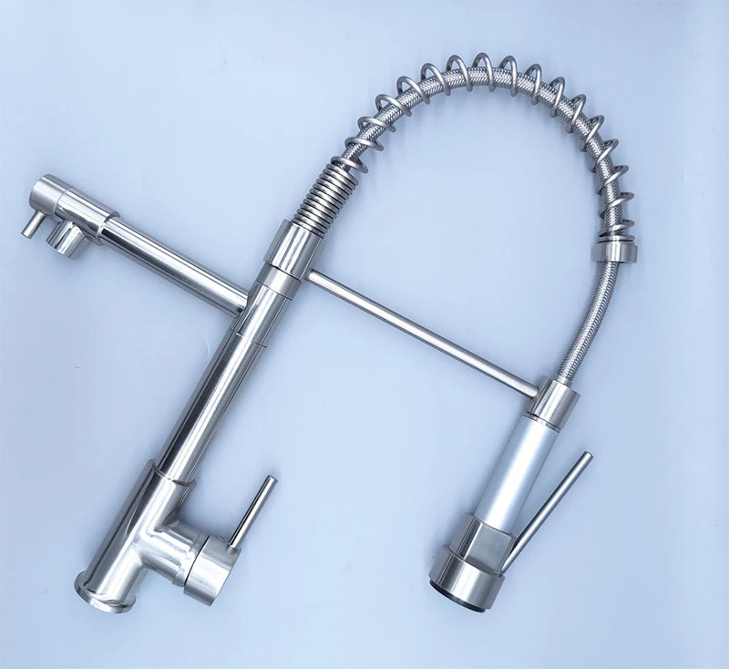 DQOK Black Brushed Spring Pull Down Kitchen Sink Faucet Hot & Cold Water Mixer Crane Tap with Dual Spout Deck Mounted