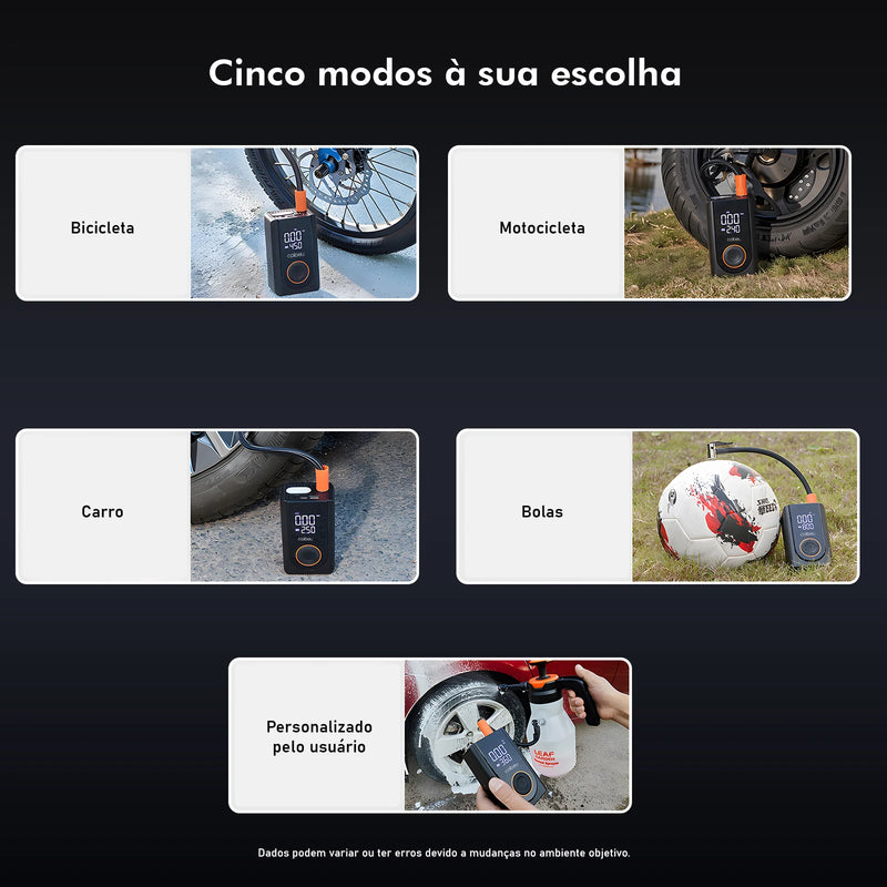 60W Wireless Portable Inflation Pump Battery 1800mAh * 2.5 Modes (Car/Bicycle/Motorcycle), LED Auto Shutdown, Type-C