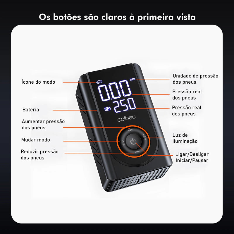 60W Wireless Portable Inflation Pump Battery 1800mAh * 2.5 Modes (Car/Bicycle/Motorcycle), LED Auto Shutdown, Type-C