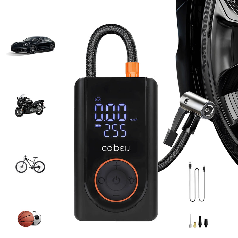 60W Wireless Portable Inflation Pump Battery 1800mAh * 2.5 Modes (Car/Bicycle/Motorcycle), LED Auto Shutdown, Type-C