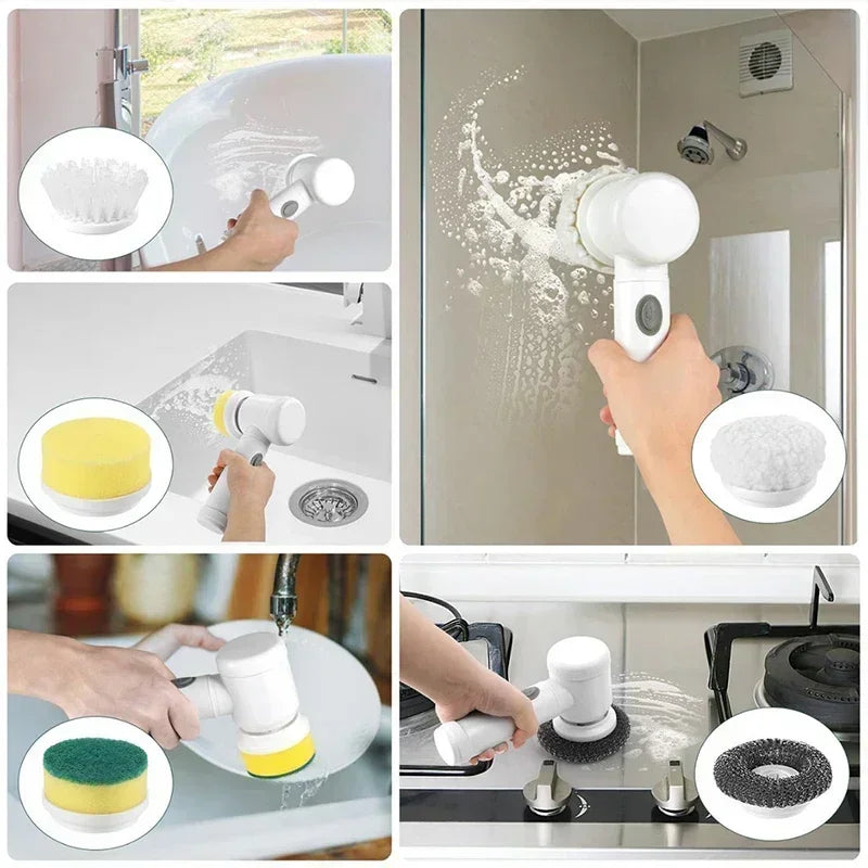 Escova Elétrica de Limpeza Sem Fio 5 em 1 Limpador Para Cozinha e Banheiro Multiuso