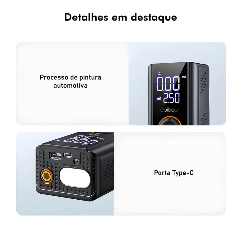 60W Wireless Portable Inflation Pump Battery 1800mAh * 2.5 Modes (Car/Bicycle/Motorcycle), LED Auto Shutdown, Type-C