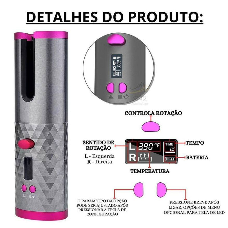 Cachos Perfeitos em Minutos – Ondulador Automático Sem Fio Profissional